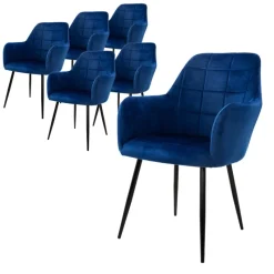 Esszimmerstuhl 6er Set Quadrat Steppung mit Rücken- und Armlehnen Dunkelblau Küchenstuhl mit Microfaser-Samtbezug ML-Design-ECD Germany Online