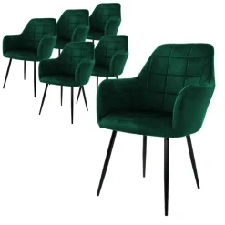 Esszimmerstuhl 6er Set Quadrat Steppung mit Rücken- und Armlehnen Dunkelgrün Küchenstuhl mit Microfaser-Samtbezug ML-Design-ECD Germany New