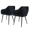 Esszimmerstuhl 2er Set Rauten Steppung Schwarz Samtbezug mit Metallbeinen & Armlehne inkl. Montagematerial ML-Design-ECD Germany Sale