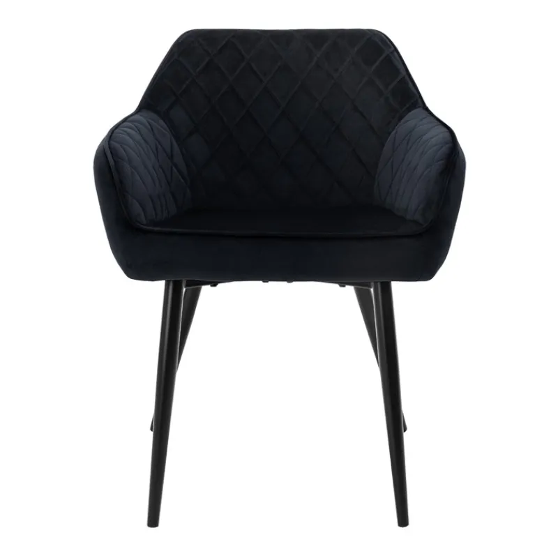 Esszimmerstuhl 2er Set Rauten Steppung Schwarz Samtbezug mit Metallbeinen & Armlehne inkl. Montagematerial ML-Design-ECD Germany Sale