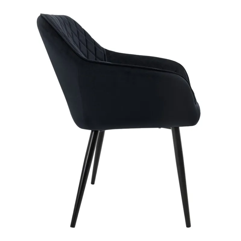 Esszimmerstuhl 2er Set Rauten Steppung Schwarz Samtbezug mit Metallbeinen & Armlehne inkl. Montagematerial ML-Design-ECD Germany Sale