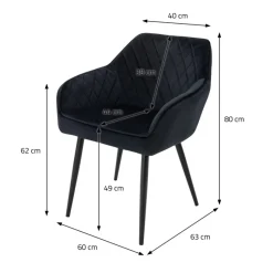 Esszimmerstuhl 2er Set Rauten Steppung Schwarz Samtbezug mit Metallbeinen & Armlehne inkl. Montagematerial ML-Design-ECD Germany Sale