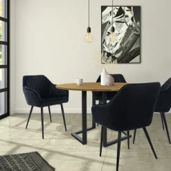 Esszimmerstuhl 2er Set Rauten Steppung Schwarz Samtbezug mit Metallbeinen & Armlehne inkl. Montagematerial ML-Design-ECD Germany Sale