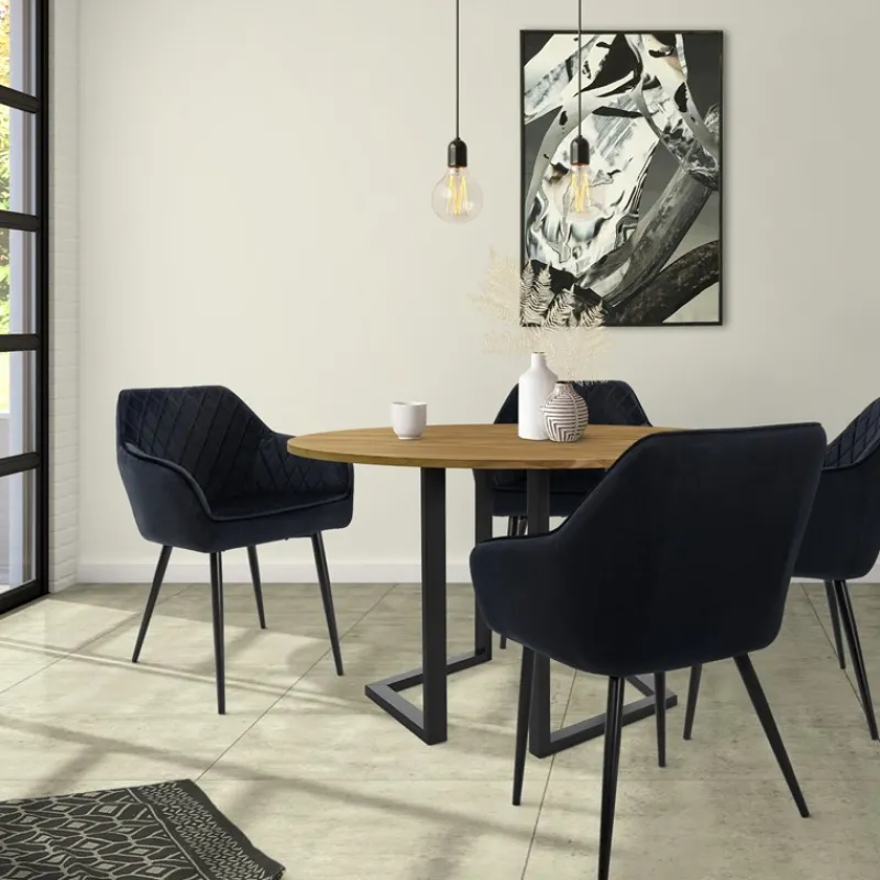 Esszimmerstuhl 2er Set Rauten Steppung Schwarz Samtbezug mit Metallbeinen & Armlehne inkl. Montagematerial ML-Design-ECD Germany Sale