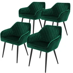 Esszimmerstuhl 4er Set Rauten Steppung mit Rücken- und Armlehnen Dunkelgrün Küchenstuhl mit Microfaser-Samtbezug ML-Design-ECD Germany Online
