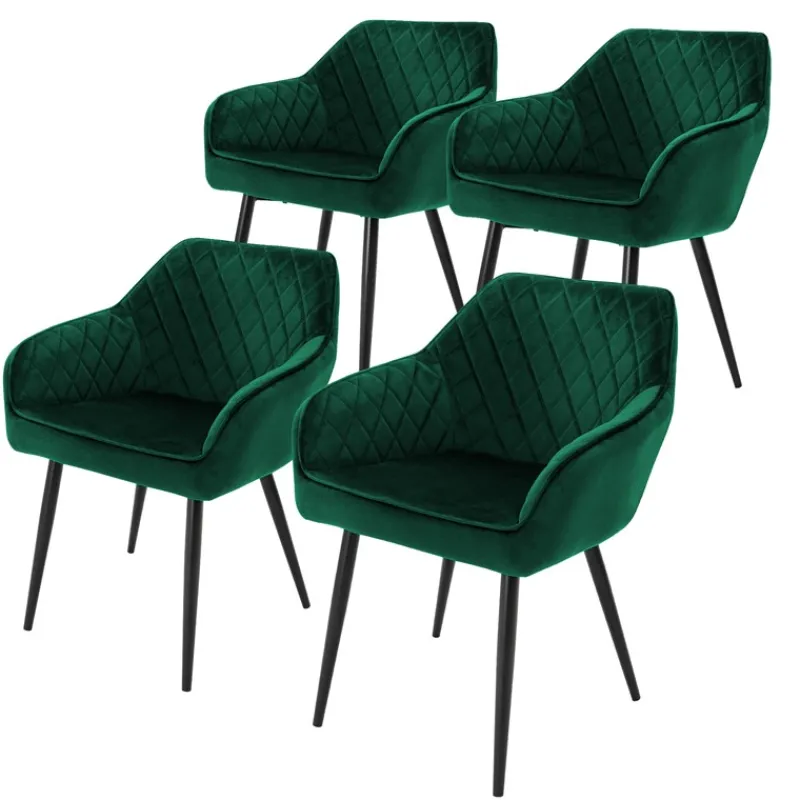 Esszimmerstuhl 4er Set Rauten Steppung mit Rücken- und Armlehnen Dunkelgrün Küchenstuhl mit Microfaser-Samtbezug ML-Design-ECD Germany Online