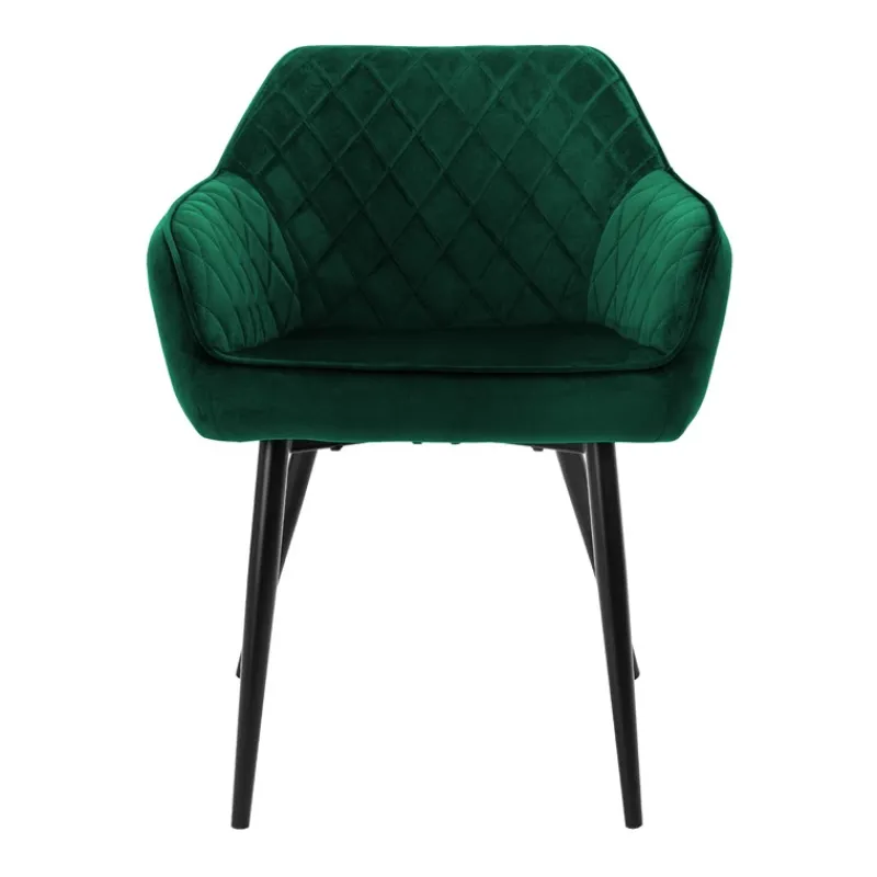 Esszimmerstuhl 4er Set Rauten Steppung mit Rücken- und Armlehnen Dunkelgrün Küchenstuhl mit Microfaser-Samtbezug ML-Design-ECD Germany Online