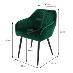 Esszimmerstuhl 4er Set Rauten Steppung mit Rücken- und Armlehnen Dunkelgrün Küchenstuhl mit Microfaser-Samtbezug ML-Design-ECD Germany Online
