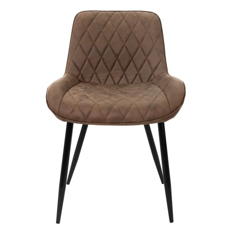 Esszimmerstuhl 2er Set Rauten Steppung Braun Kunstlederbezug mit Metallbeinen inkl. Montagematerial ML-Design-ECD Germany Best