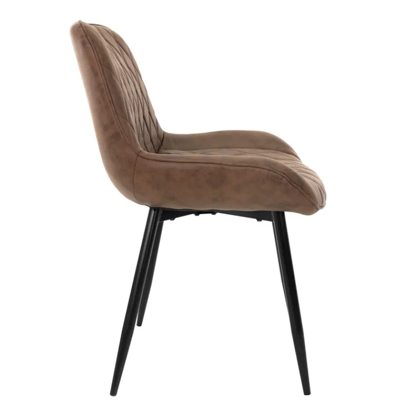 Esszimmerstuhl 2er Set Rauten Steppung Braun Kunstlederbezug mit Metallbeinen inkl. Montagematerial ML-Design-ECD Germany Best