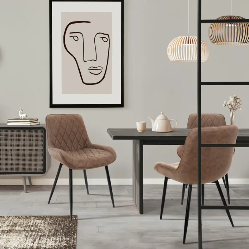 Esszimmerstuhl 2er Set Rauten Steppung Braun Kunstlederbezug mit Metallbeinen inkl. Montagematerial ML-Design-ECD Germany Best