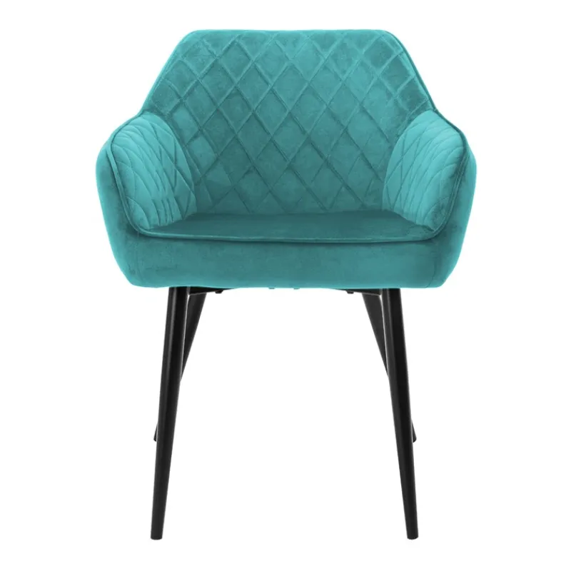 Esszimmerstuhl 2er Set Rauten Steppung mit Rücken- und Armlehnen Petrol Küchenstuhl mit Microfaser-Samtbezug ML-Design-ECD Germany New