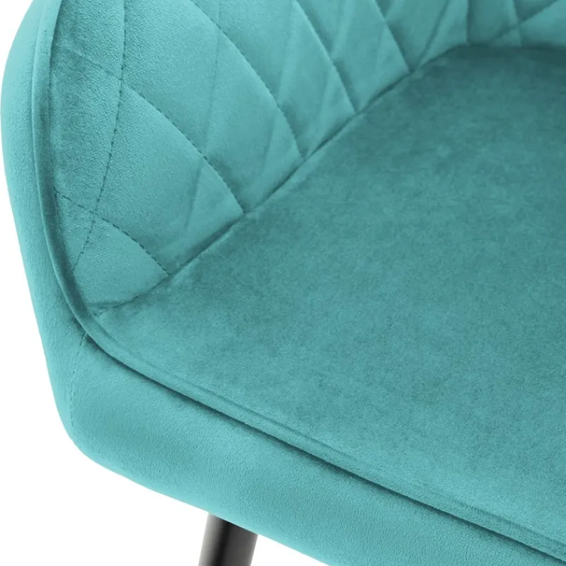 Esszimmerstuhl 2er Set Rauten Steppung mit Rücken- und Armlehnen Petrol Küchenstuhl mit Microfaser-Samtbezug ML-Design-ECD Germany New