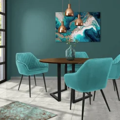 Esszimmerstuhl 2er Set Rauten Steppung mit Rücken- und Armlehnen Petrol Küchenstuhl mit Microfaser-Samtbezug ML-Design-ECD Germany New