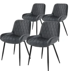 Esszimmerstuhl 4er Set Rauten Steppung Anthrazit Samtbezug mit Metallbeinen & Hoher Rückenlehne inkl. Montagematerial ML-Design-ECD Germany Best