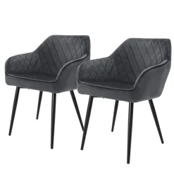 Esszimmerstuhl 2er Set Rauten Steppung Anthrazit Samtbezug mit Metallbeinen inkl. Montagematerial ML-Design-ECD Germany Outlet