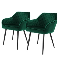 Esszimmerstuhl 2er Set Rauten Steppung mit Rücken- und Armlehnen Dunkelgrün Küchenstuhl mit Microfaser-Samtbezug ML-Design-ECD Germany Best