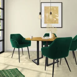 Esszimmerstuhl 2er Set Rauten Steppung mit Rücken- und Armlehnen Dunkelgrün Küchenstuhl mit Microfaser-Samtbezug ML-Design-ECD Germany Best