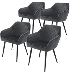Esszimmerstuhl 4er Set Rauten Steppung Anthrazit Samtbezug mit Metallbeinen inkl. Montagematerial ML-Design-ECD Germany Discount