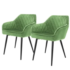 Esszimmerstuhl 2er Set Rauten Steppung mit Rücken- und Armlehnen Salbei Küchenstuhl mit Microfaser-Samtbezug ML-Design-ECD Germany Clearance