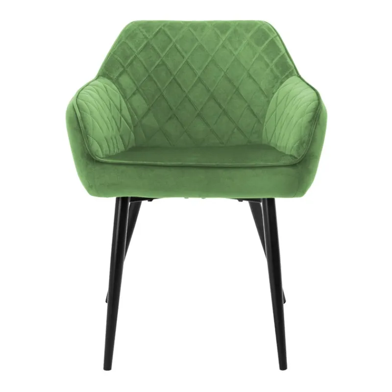 Esszimmerstuhl 2er Set Rauten Steppung mit Rücken- und Armlehnen Salbei Küchenstuhl mit Microfaser-Samtbezug ML-Design-ECD Germany Clearance