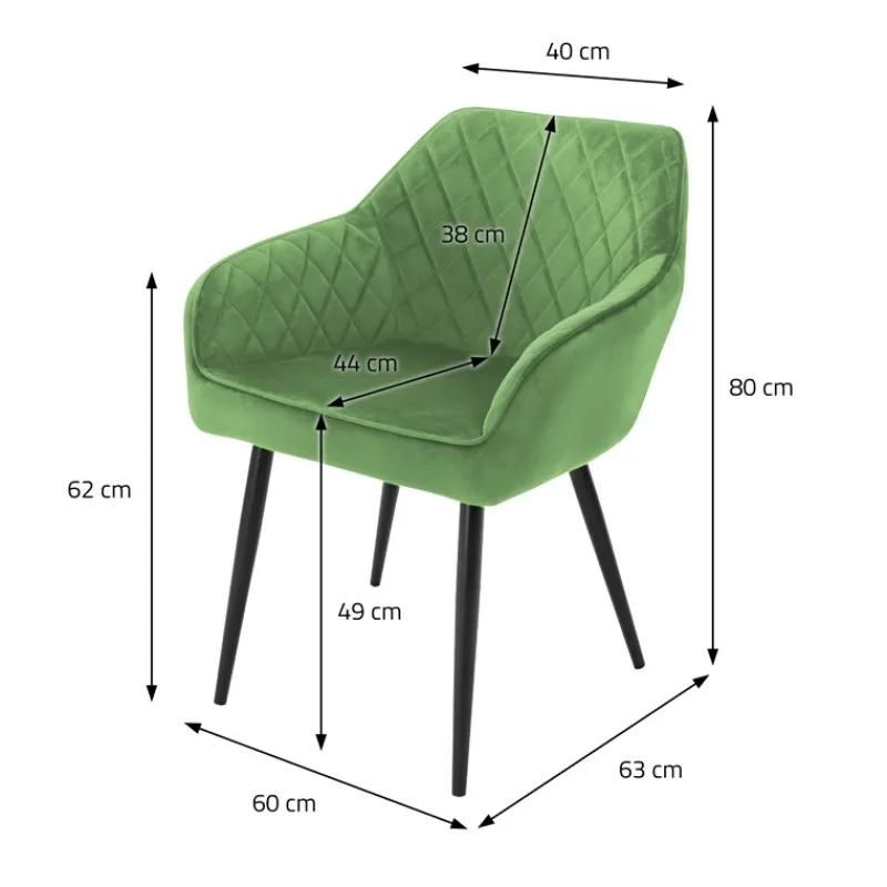 Esszimmerstuhl 2er Set Rauten Steppung mit Rücken- und Armlehnen Salbei Küchenstuhl mit Microfaser-Samtbezug ML-Design-ECD Germany Clearance