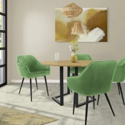 Esszimmerstuhl 2er Set Rauten Steppung mit Rücken- und Armlehnen Salbei Küchenstuhl mit Microfaser-Samtbezug ML-Design-ECD Germany Clearance