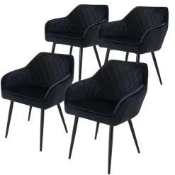 Esszimmerstuhl 4er Set Rauten Steppung Schwarz Samtbezug mit Metallbeinen inkl. Montagematerial ML-Design-ECD Germany Online