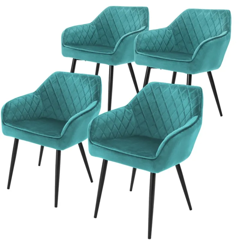 Esszimmerstuhl 4er Set Rauten Steppung mit Rücken- und Armlehnen Petrol Küchenstuhl mit Microfaser-Samtbezug ML-Design-ECD Germany Clearance