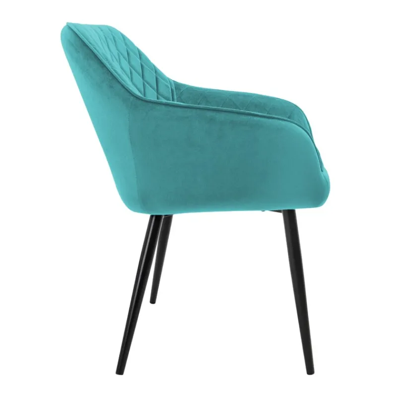 Esszimmerstuhl 4er Set Rauten Steppung mit Rücken- und Armlehnen Petrol Küchenstuhl mit Microfaser-Samtbezug ML-Design-ECD Germany Clearance