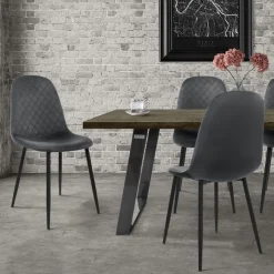 Esszimmerstuhl 4er Set Rauten Steppung mit Rückenlehne Anthrazit Küchenstuhl mit Microfaser-Samtbezug ML-Design-ECD Germany