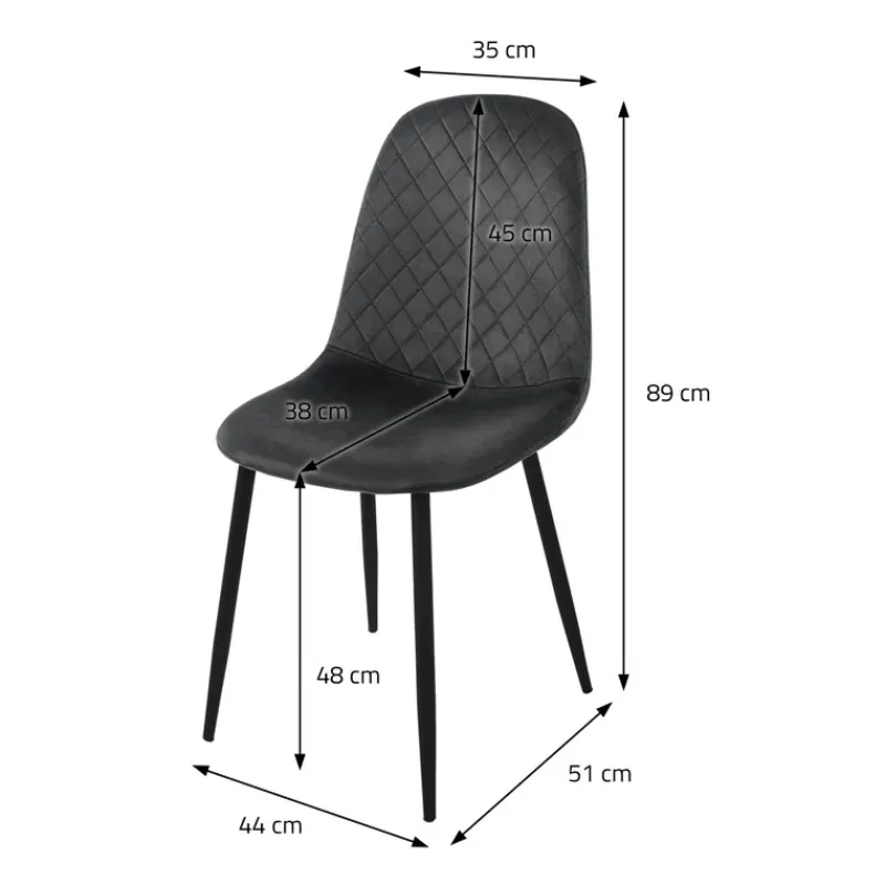 Esszimmerstuhl 4er Set Rauten Steppung mit Rückenlehne Anthrazit Küchenstuhl mit Microfaser-Samtbezug ML-Design-ECD Germany