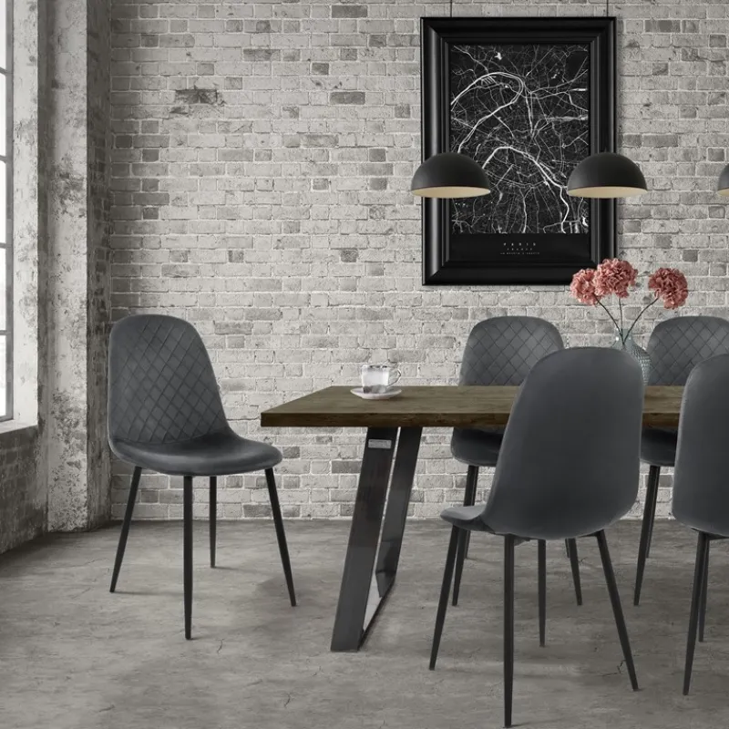 Esszimmerstuhl 4er Set Rauten Steppung mit Rückenlehne Anthrazit Küchenstuhl mit Microfaser-Samtbezug ML-Design-ECD Germany