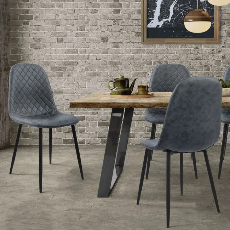 Esszimmerstuhl 4er Set Rauten Steppung mit Rückenlehne Anthrazit Küchenstuhl mit Kunstleder Bezug ML-Design-ECD Germany Hot