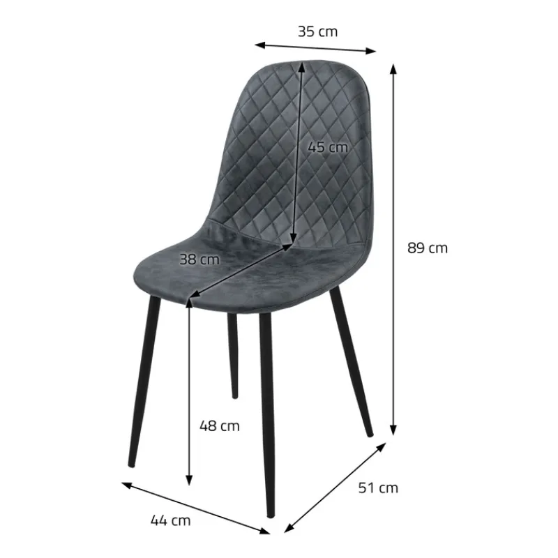 Esszimmerstuhl 4er Set Rauten Steppung mit Rückenlehne Anthrazit Küchenstuhl mit Kunstleder Bezug ML-Design-ECD Germany Hot
