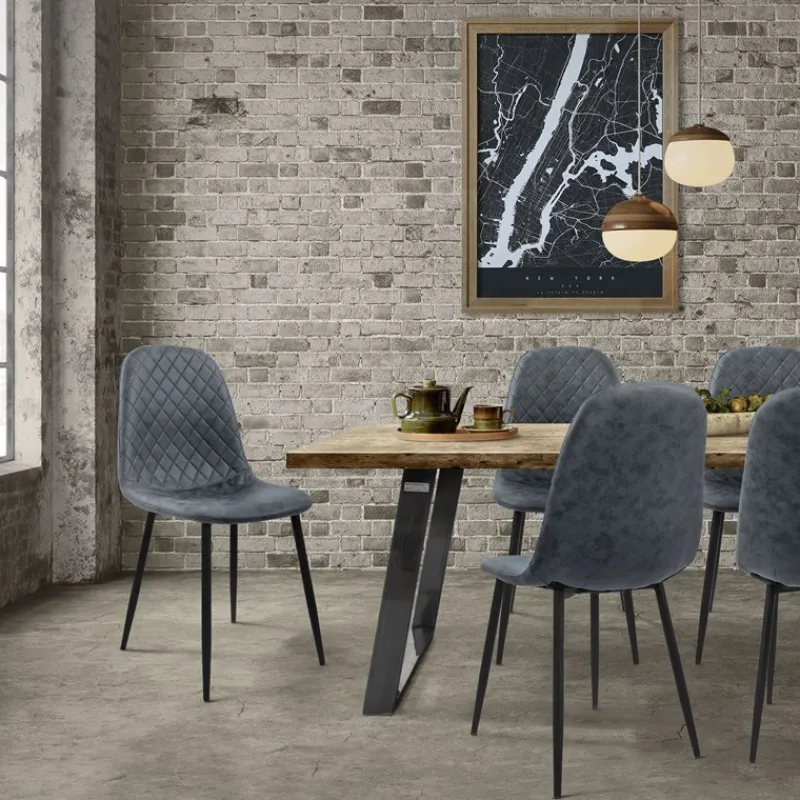 Esszimmerstuhl 4er Set Rauten Steppung mit Rückenlehne Anthrazit Küchenstuhl mit Kunstleder Bezug ML-Design-ECD Germany Hot