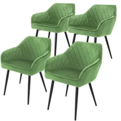 Esszimmerstuhl 4er Set Rauten Steppung mit Rücken- und Armlehnen Salbei Küchenstuhl mit Microfaser-Samtbezug ML-Design-ECD Germany Online