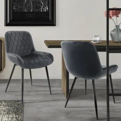 Esszimmerstuhl 2er Set Rauten Steppung Anthrazit Samtbezug mit Metallbeinen & Hohe Rückenlehne inkl. Montagematerial ML-Design-ECD Germany Online