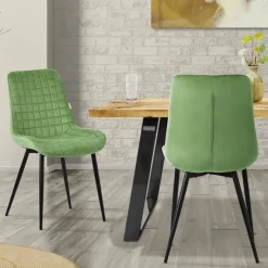 Esszimmerstuhl 2er Set Salbei mit Samtbezug und Stahlbeinen Küchenstuhl mit Rückenlehne ML-Design-ECD Germany