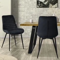 Esszimmerstuhl 2er Set Schwarz mit Samtbezug und Stahlbeinen Küchenstuhl mit Rückenlehne ML-Design-ECD Germany Clearance