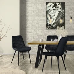 Esszimmerstuhl 6er Set Schwarz mit Samtbezug und Stahlbeinen Küchenstuhl mit Rückenlehne ML-Design-ECD Germany Discount