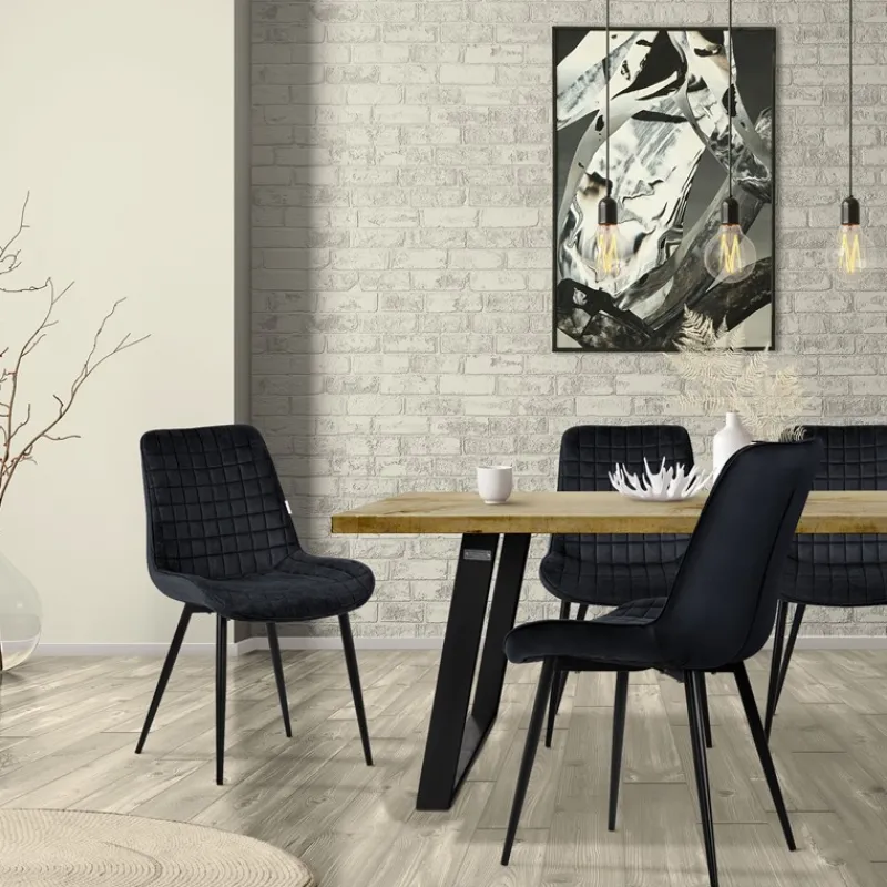 Esszimmerstuhl 6er Set Schwarz mit Samtbezug und Stahlbeinen Küchenstuhl mit Rückenlehne ML-Design-ECD Germany Discount