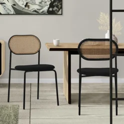 Esszimmerstuhl 2er Set Schwarz bis 120 kg Rattan Rückenlehne ML-Design-ECD Germany Outlet