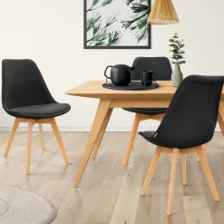 Esszimmerstuhl 4er Set Schwarz Leinenbezug mit Holzbeinen ML-Design-ECD Germany Online