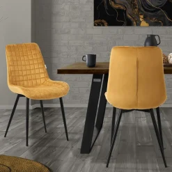 Esszimmerstuhl 2er Set Senfgelb mit Samtbezug und Stahlbeinen Küchenstuhl mit Rückenlehne ML-Design-ECD Germany Discount