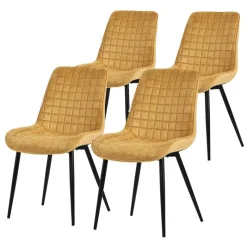 Esszimmerstuhl 4er Set Senfgelb mit Samtbezug und Stahlbeinen Küchenstuhl mit Rückenlehne ML-Design-ECD Germany Clearance