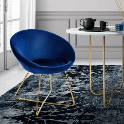 Esszimmerstuhl mit runder Rückenlehne Blau aus Samt mit goldenen Metallbeinen ML-Design-ECD Germany Best