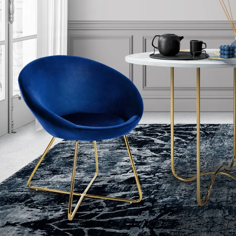 Esszimmerstuhl mit runder Rückenlehne Blau aus Samt mit goldenen Metallbeinen ML-Design-ECD Germany Best