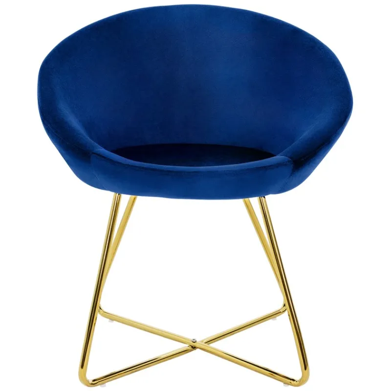 Esszimmerstuhl mit runder Rückenlehne Blau aus Samt mit goldenen Metallbeinen ML-Design-ECD Germany Best
