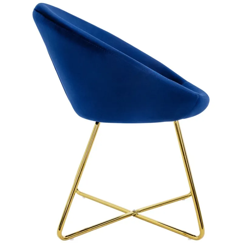 Esszimmerstuhl mit runder Rückenlehne Blau aus Samt mit goldenen Metallbeinen ML-Design-ECD Germany Best